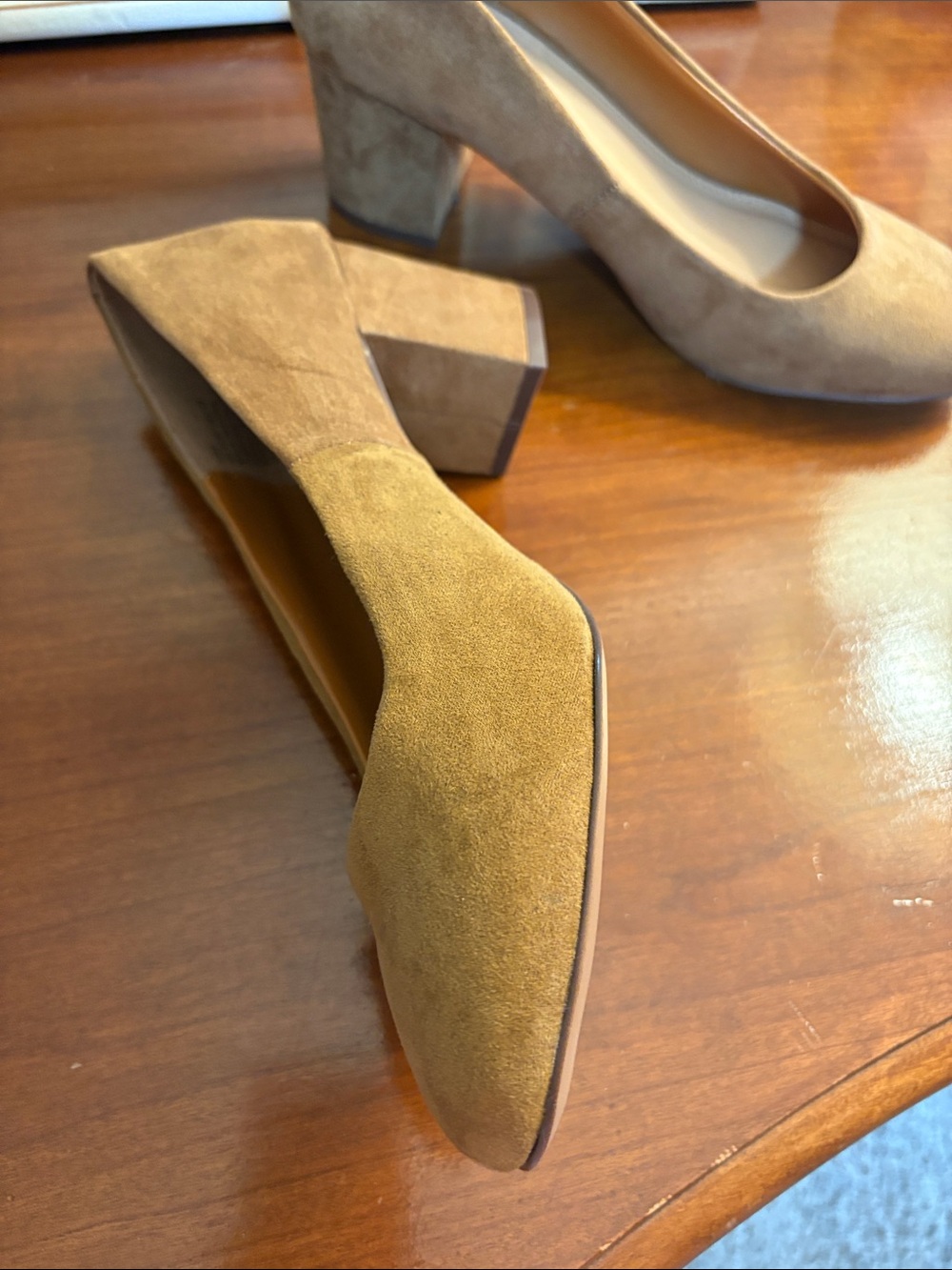 JustFab Camel Suede Round-Toe Pumps 9 - Picture 4 of 7